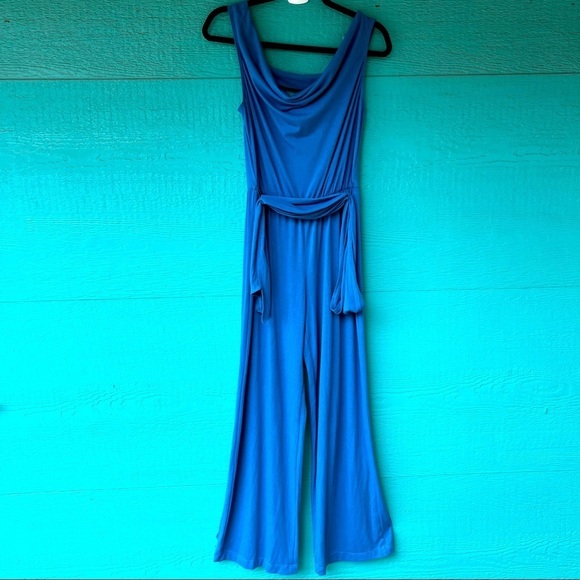 Randolph Duke Pants - JUMPSUIT SOFT STRETCHY BLUE CUTOUT BELTED SLEEVELESS SIZE MEDIUM